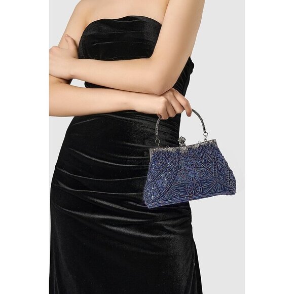 ❤️ Womens Pearl Roaring Evening Clutch Beaded Gatsby Costume Accessories Handbag - Picture 6 of 7
